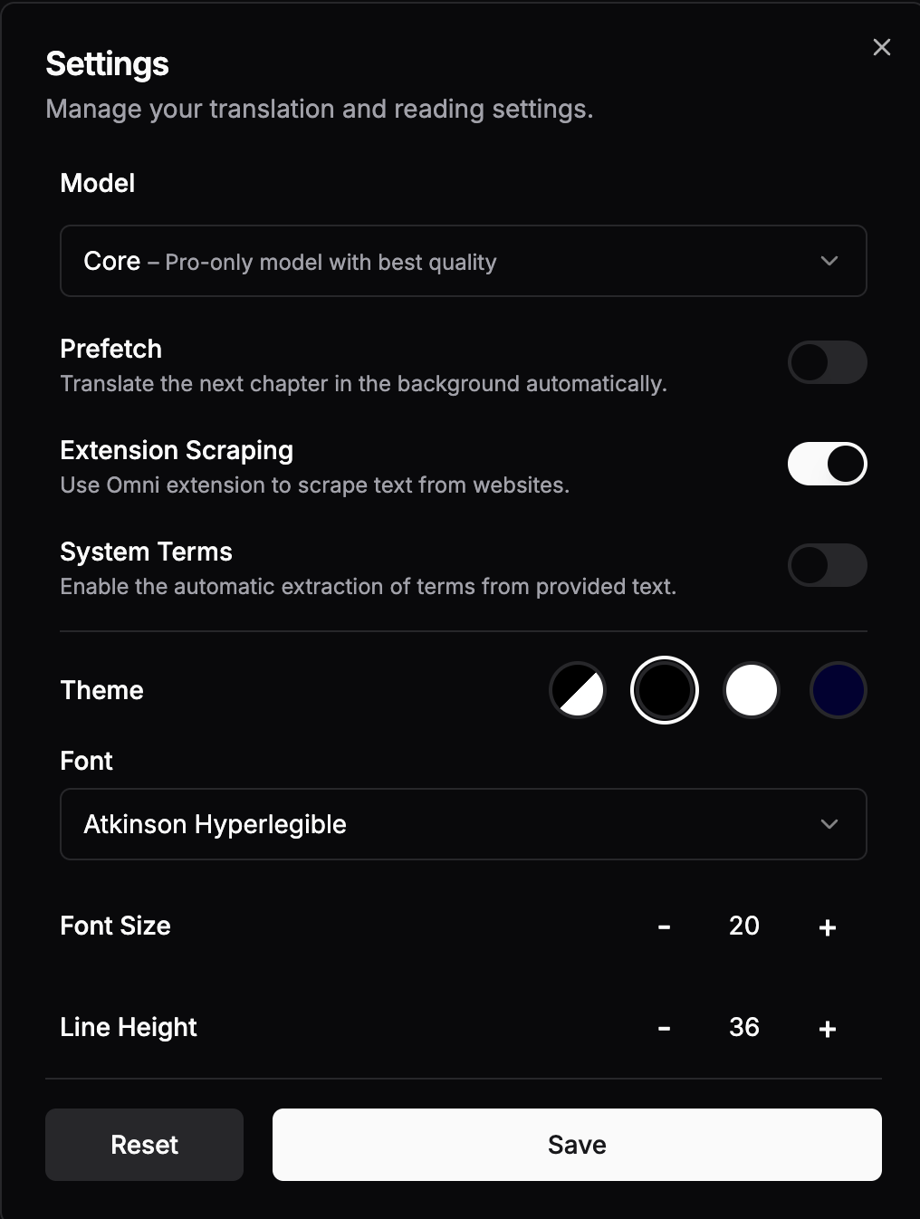 Options showing 'Extension Scraping'